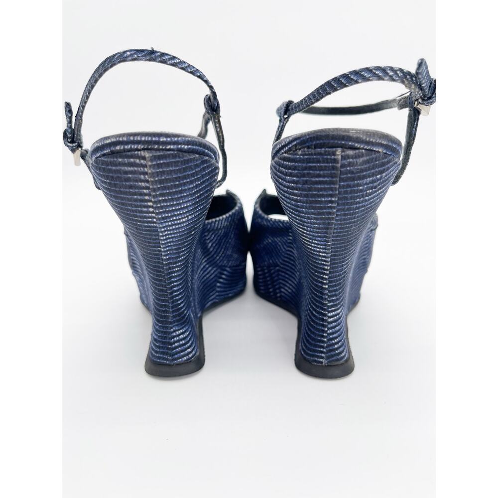 Prada Vintage Fall 2004 Runway Blue Wavy Striped Platform Wedge Sandals IT 38.5 - Picture 9 of 13